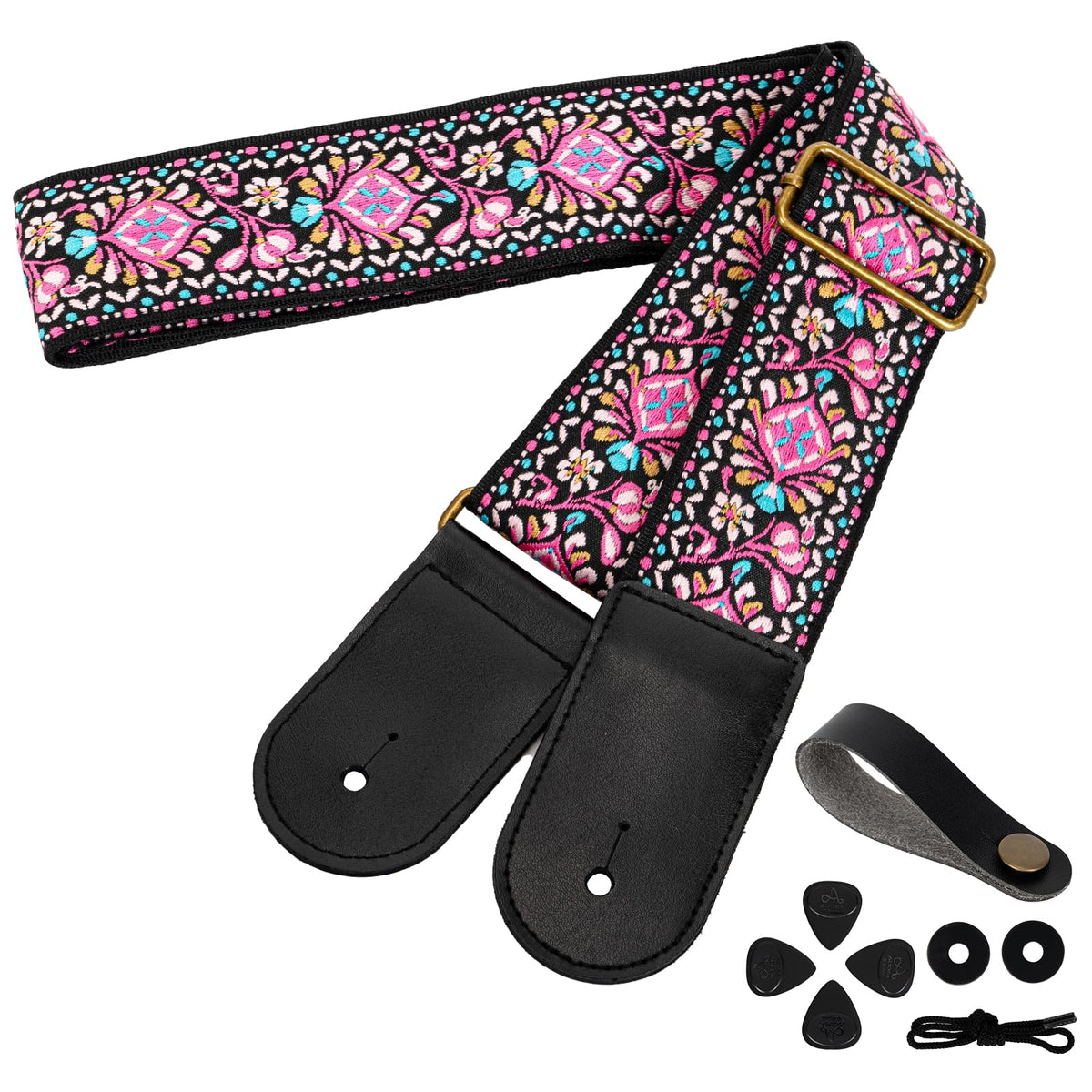 AODSK Guitar Strap Vintage Woven Adjustable,includes 2 Strap Locks, For Bass, Electric & Acoustic Guitars (Pink Paisley)