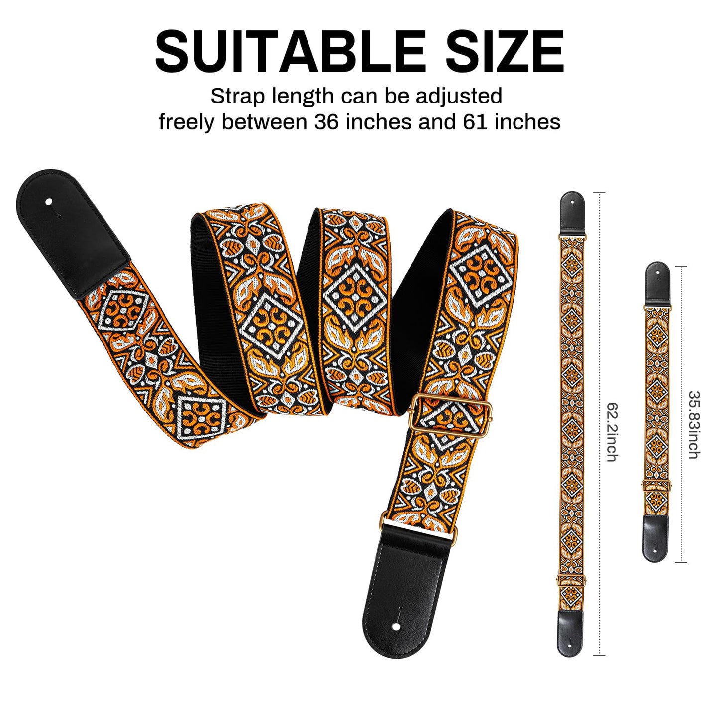 AODSK Guitar Strap Vintage Woven Adjustable,includes 2 Strap Locks, For Bass, Electric & Acoustic Guitars (Solar Weave)