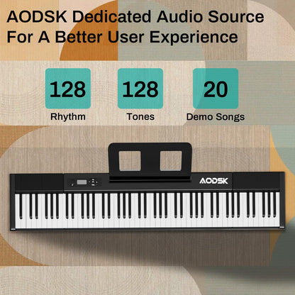 Aodsk 88 Key keyboard piano, Portable Digital Piano for Beginners,128 Tone,128 Rhythm, 20 Demo Song, with Sustain Pedal, Carrying Case, Complimentary Online Piano Lessons