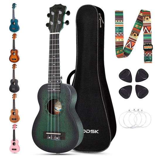 AODSK Concert Green Ukulele for Beginner 23 Inch Uke with Gig Bag Strap Nylon String 4 Picks Holiday Gift