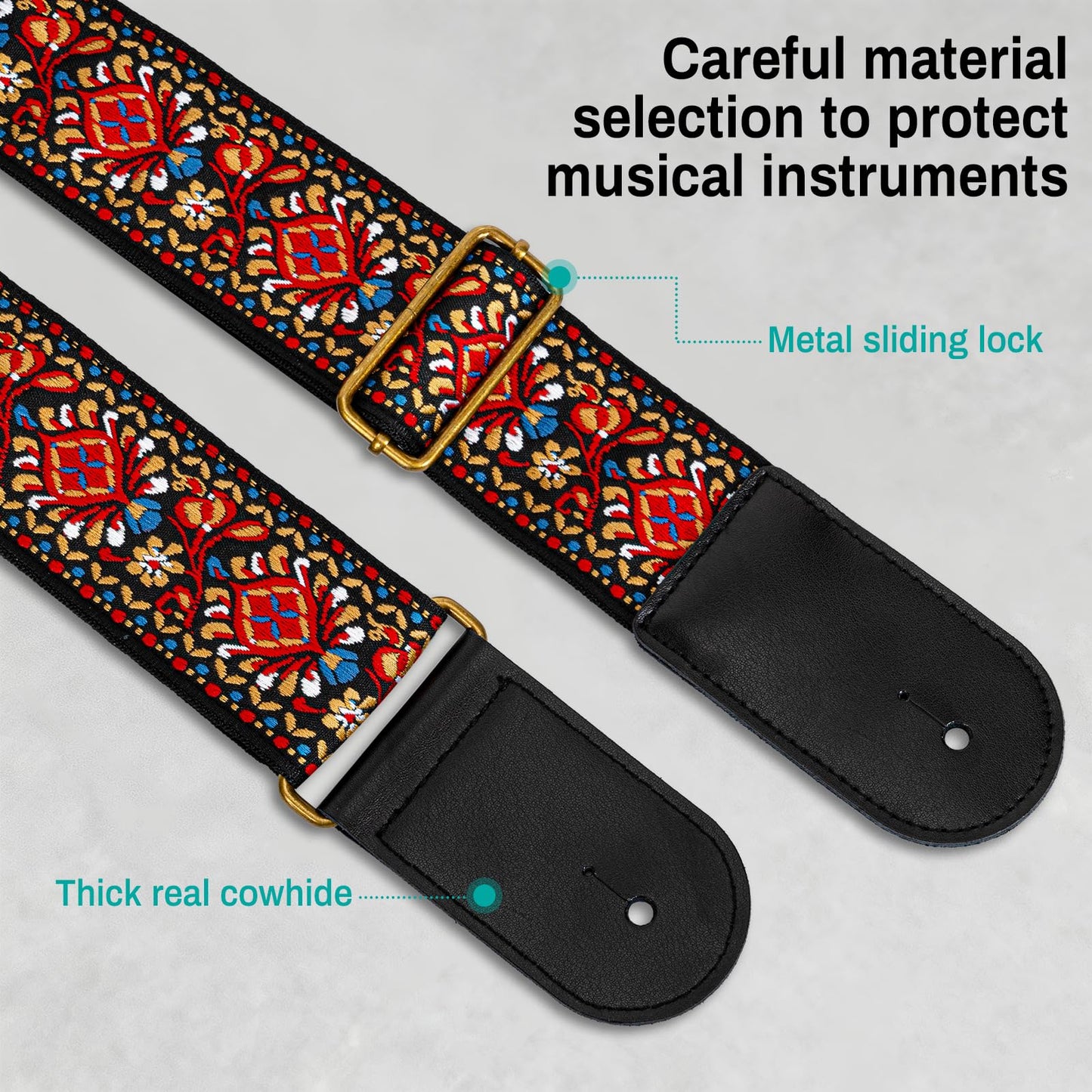 AODSK Guitar Strap Vintage Woven Adjustable,includes 2 Strap Locks, For Bass, Electric & Acoustic Guitars (Red Braiding)