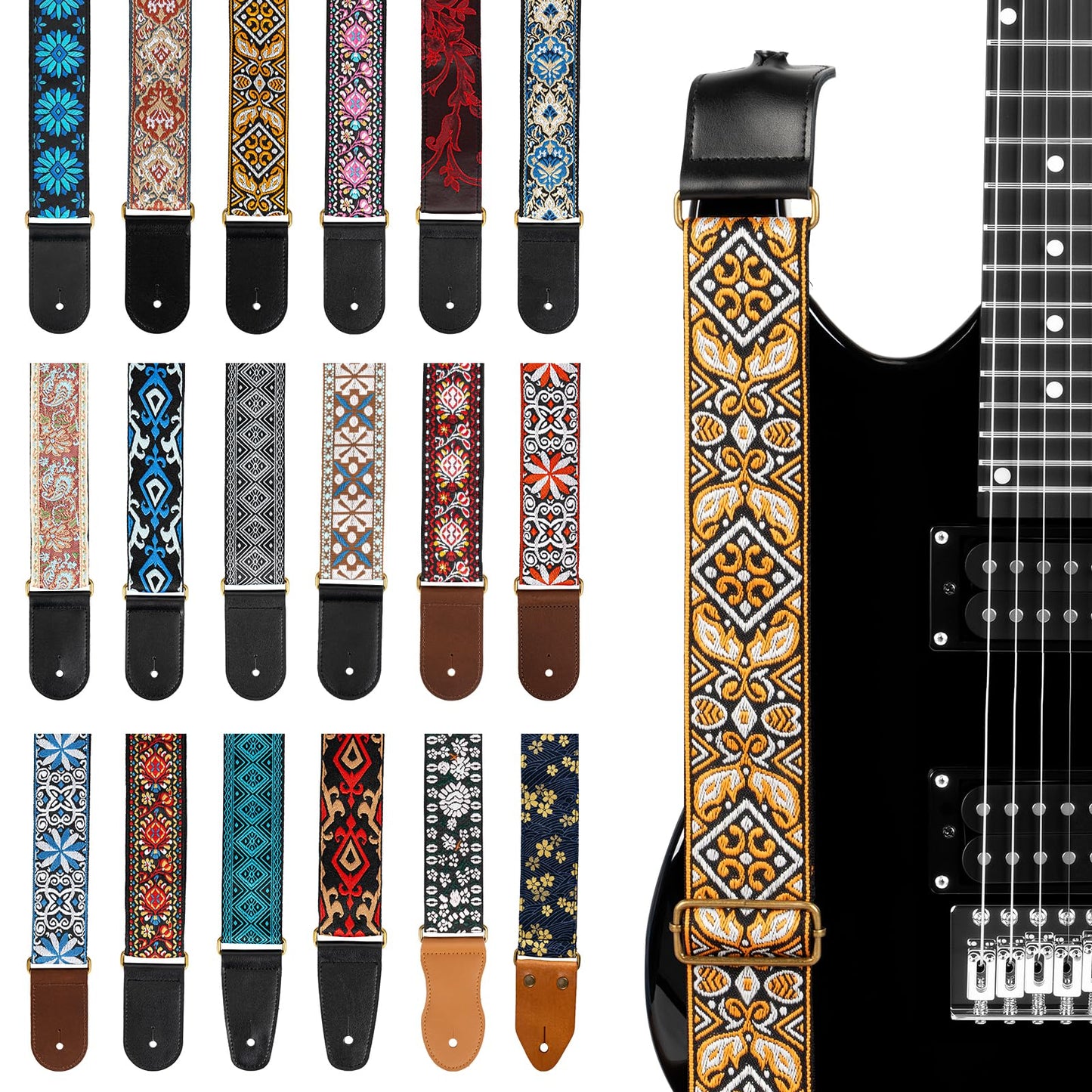 AODSK Guitar Strap Vintage Woven Adjustable,includes 2 Strap Locks, For Bass, Electric & Acoustic Guitars (Solar Weave)