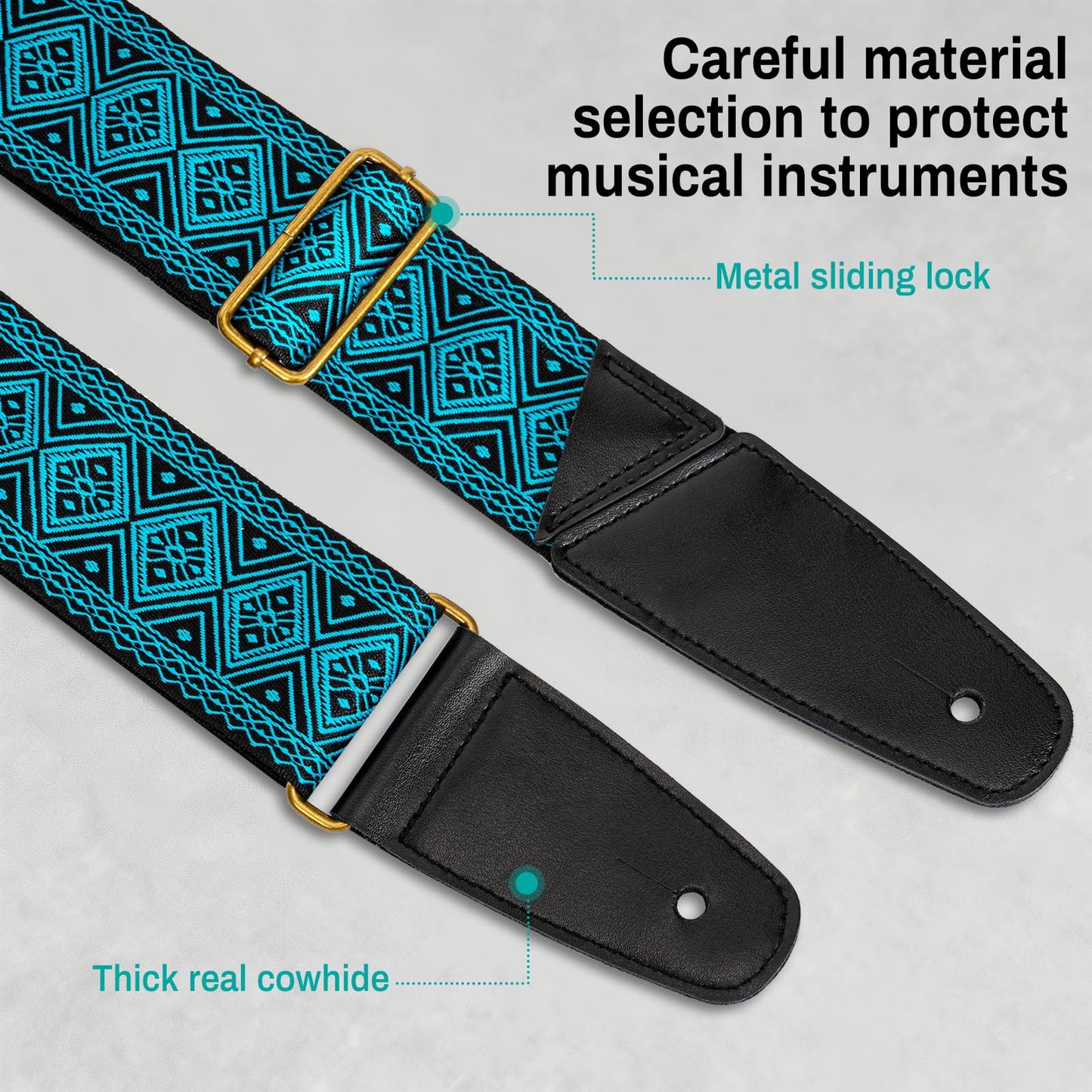 AODSK Guitar Strap Vintage Woven Adjustable,includes 2 Strap Locks, For Bass, Electric & Acoustic Guitars (Blue Rhombus)