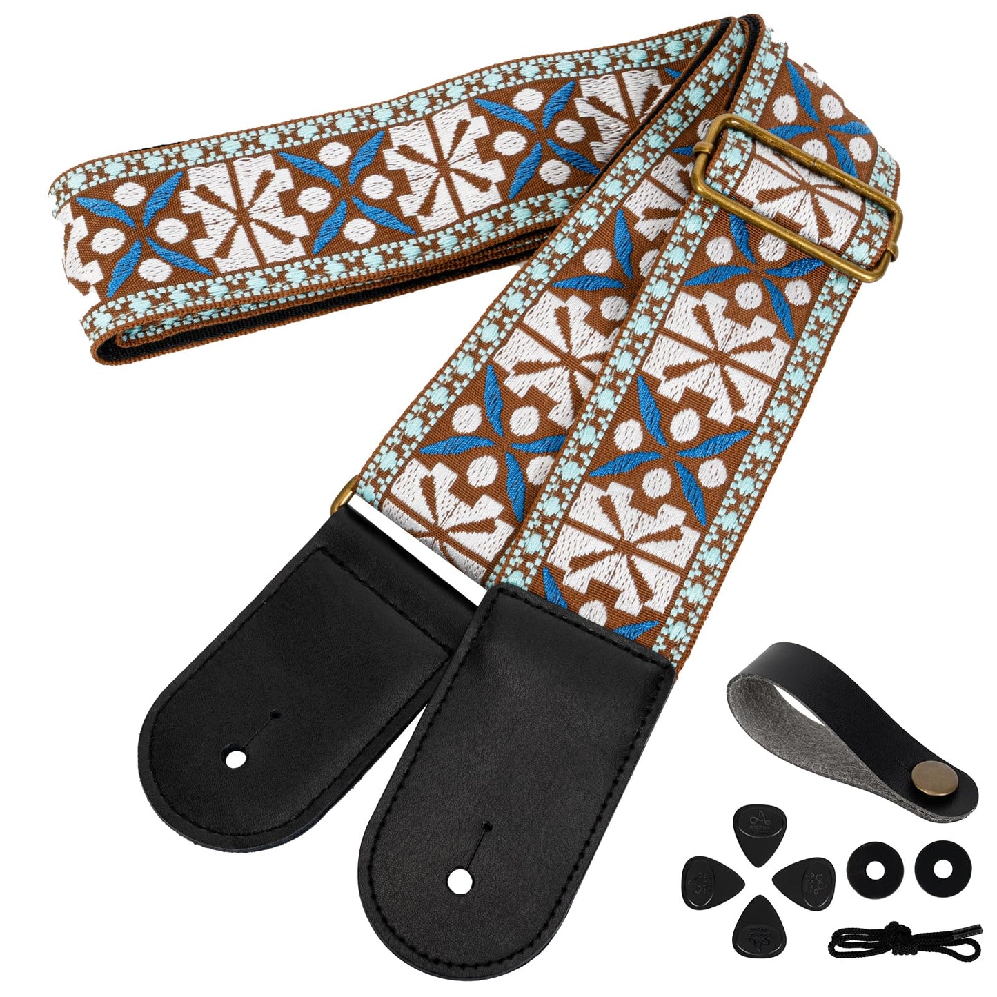 AODSK Guitar Strap Vintage Woven Adjustable,includes 2 Strap Locks, For Bass, Electric & Acoustic Guitars (Boho Weave)