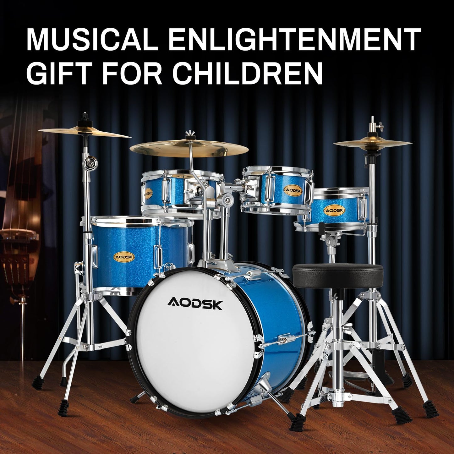 AODSK Drum Sets 5-Piece for Beginners, 14 inch Full Size Complete Drum Kit with Adjustable Throne, Cymbal, Hi-Hat, Pedal & Drumstick