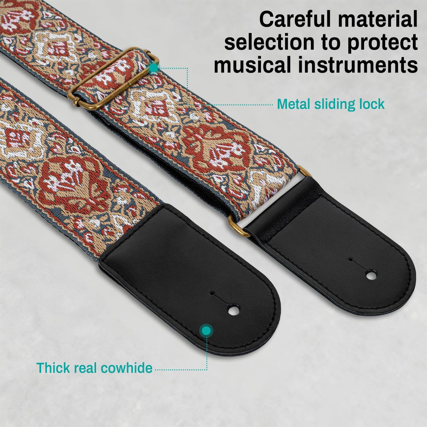 AODSK Guitar Strap Vintage Woven Adjustable,includes 2 Strap Locks, For Bass, Electric & Acoustic Guitars (Baroque Botanical)