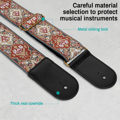 AODSK Guitar Strap Vintage Woven Adjustable,includes 2 Strap Locks, For Bass, Electric & Acoustic Guitars (Baroque Botanical)