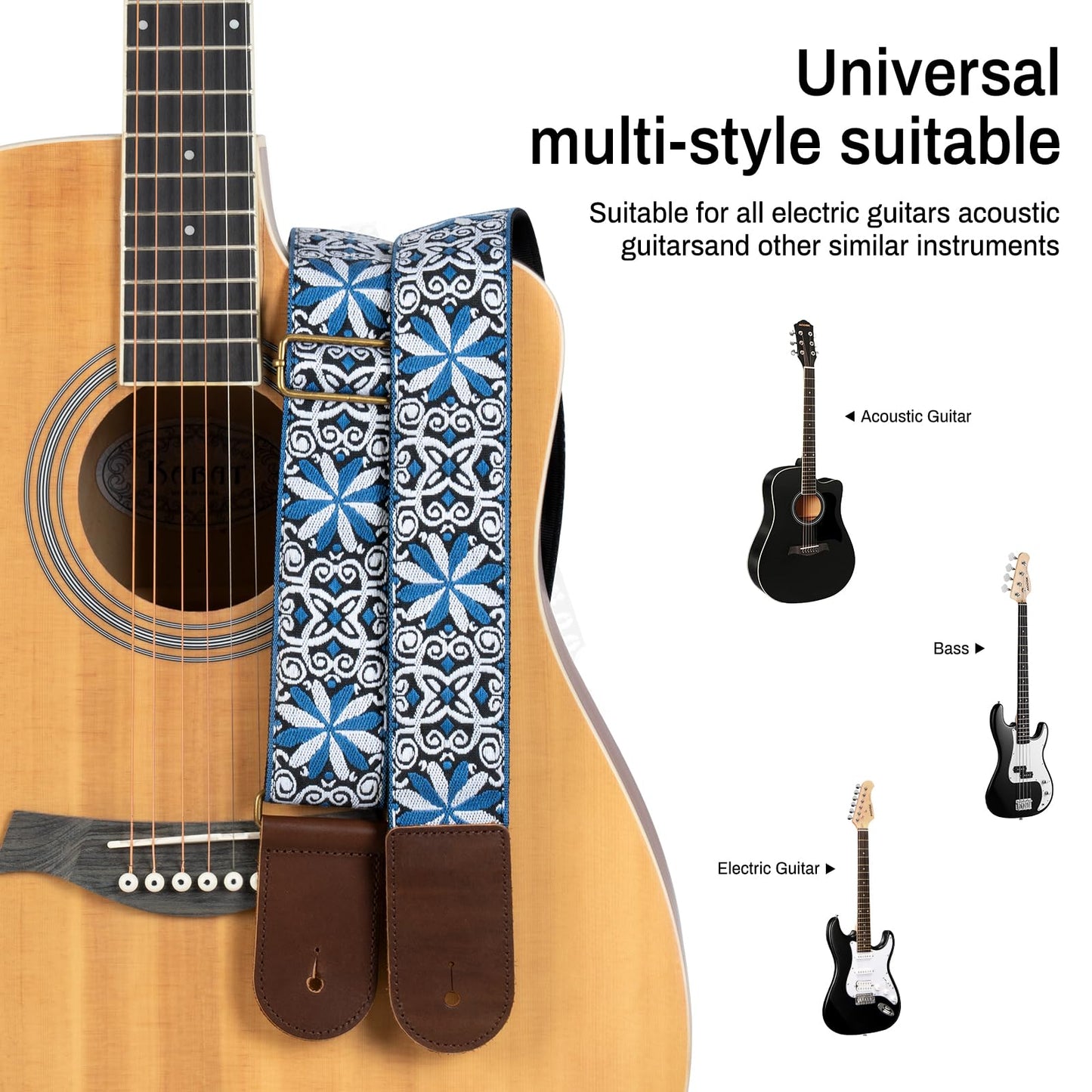 AODSK Guitar Strap Vintage Woven Adjustable,includes 2 Strap Locks, For Bass, Electric & Acoustic Guitars (Indigo Dune)