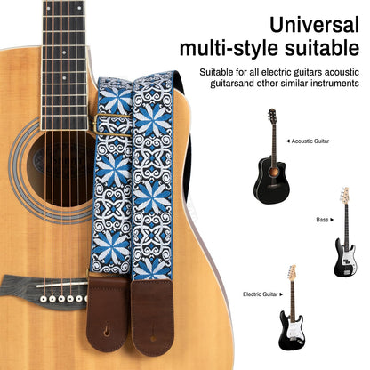 AODSK Guitar Strap Vintage Woven Adjustable,includes 2 Strap Locks, For Bass, Electric & Acoustic Guitars (Indigo Dune)
