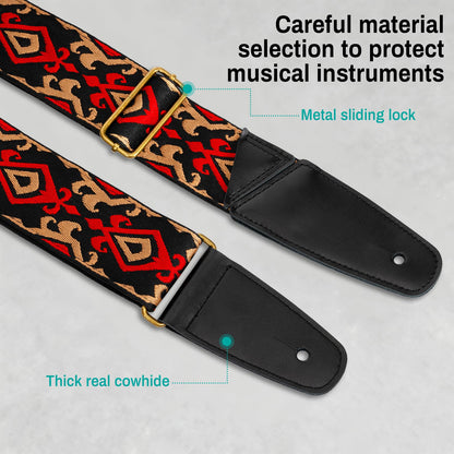 AODSK Guitar Strap Vintage Woven Adjustable,includes 2 Strap Locks, For Bass, Electric & Acoustic Guitars (Gilded Sonata)