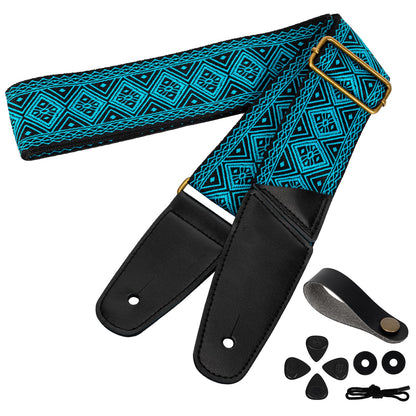 AODSK Guitar Strap Vintage Woven Adjustable,includes 2 Strap Locks, For Bass, Electric & Acoustic Guitars (Blue Rhombus)