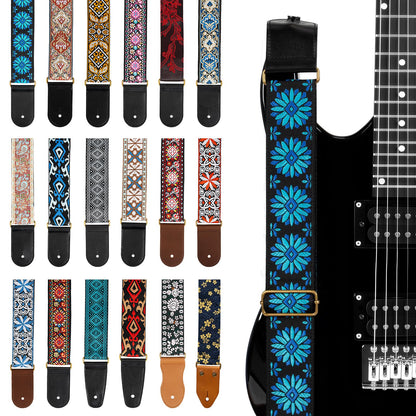 AODSK Guitar Strap Vintage Woven Adjustable,includes 2 Strap Locks, For Bass, Electric & Acoustic Guitars (Blue Bloom)