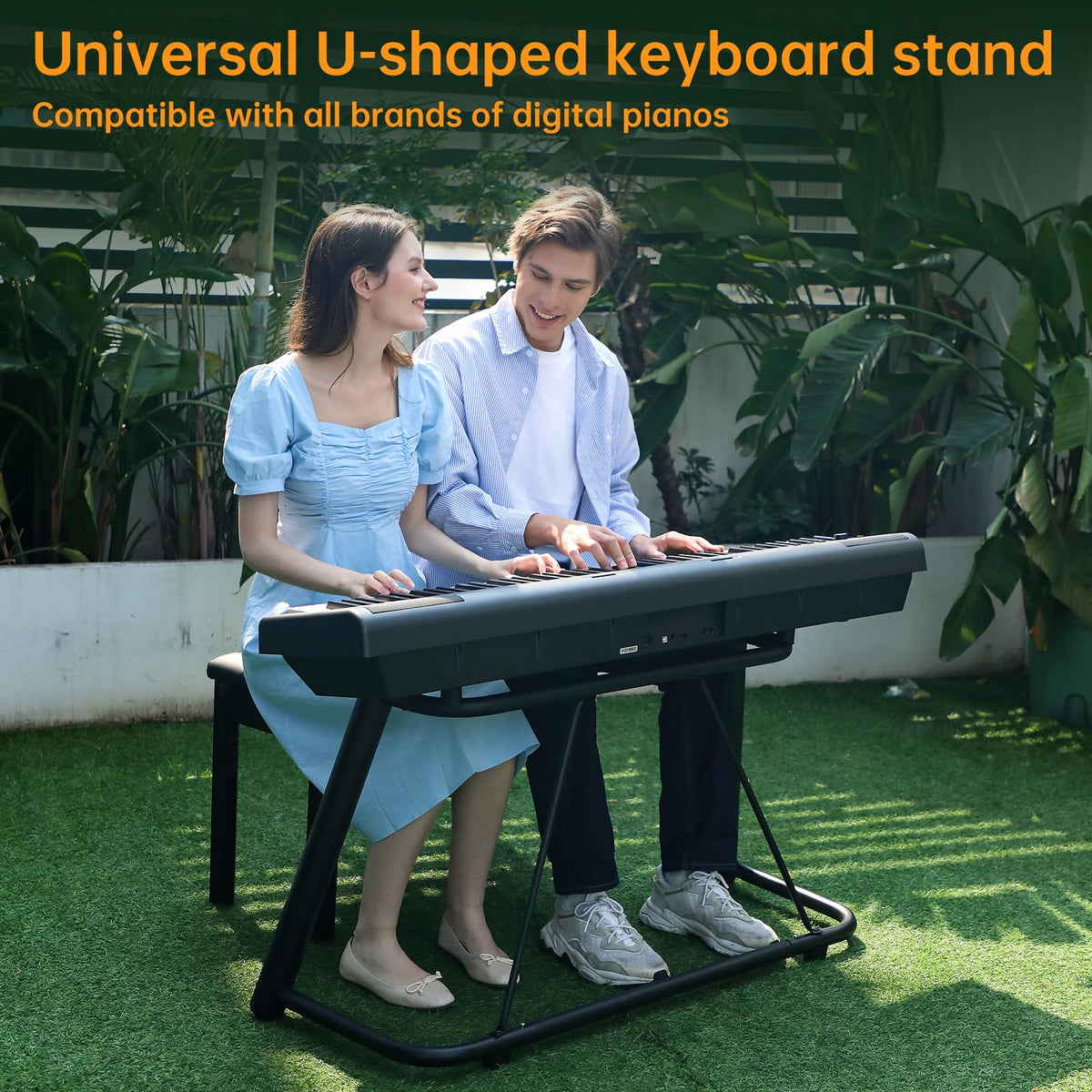 AODSK U-Shaped Design Keyboard Display Stand,Keyboard Stand with Locking Straps,Heavy-Duty Piano Keyboard Stand 88 Key 76 Key 61 Key,Durable & Sturdy,Easy to Assemble,Sleek Black