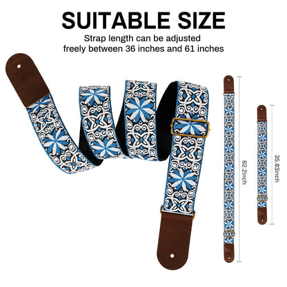 AODSK Guitar Strap Vintage Woven Adjustable,includes 2 Strap Locks, For Bass, Electric & Acoustic Guitars (Blue Vine)