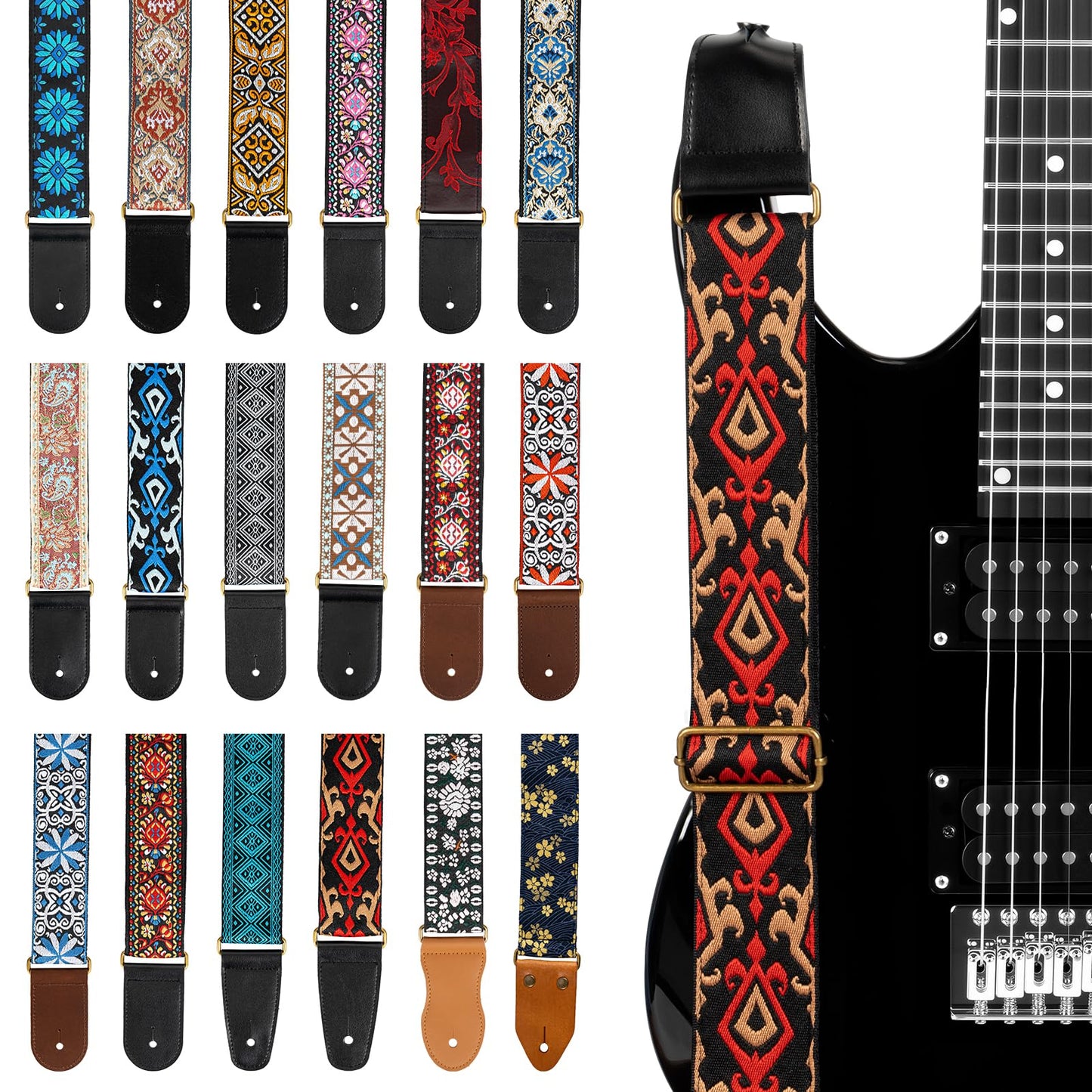 AODSK Guitar Strap Vintage Woven Adjustable,includes 2 Strap Locks, For Bass, Electric & Acoustic Guitars (Gilded Sonata)