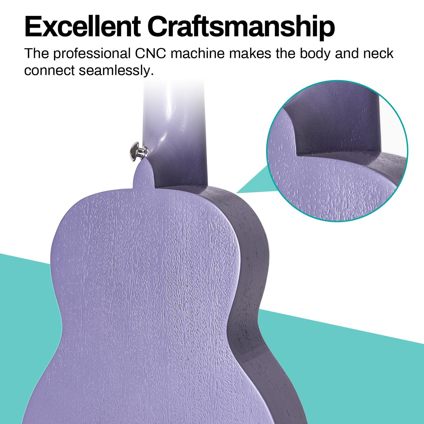 AODSK Soprano Violet Ukulele for Beginner 21 Inch Ukelele with Gig Bag Strap Nylon String 4 Picks Holiday Gift