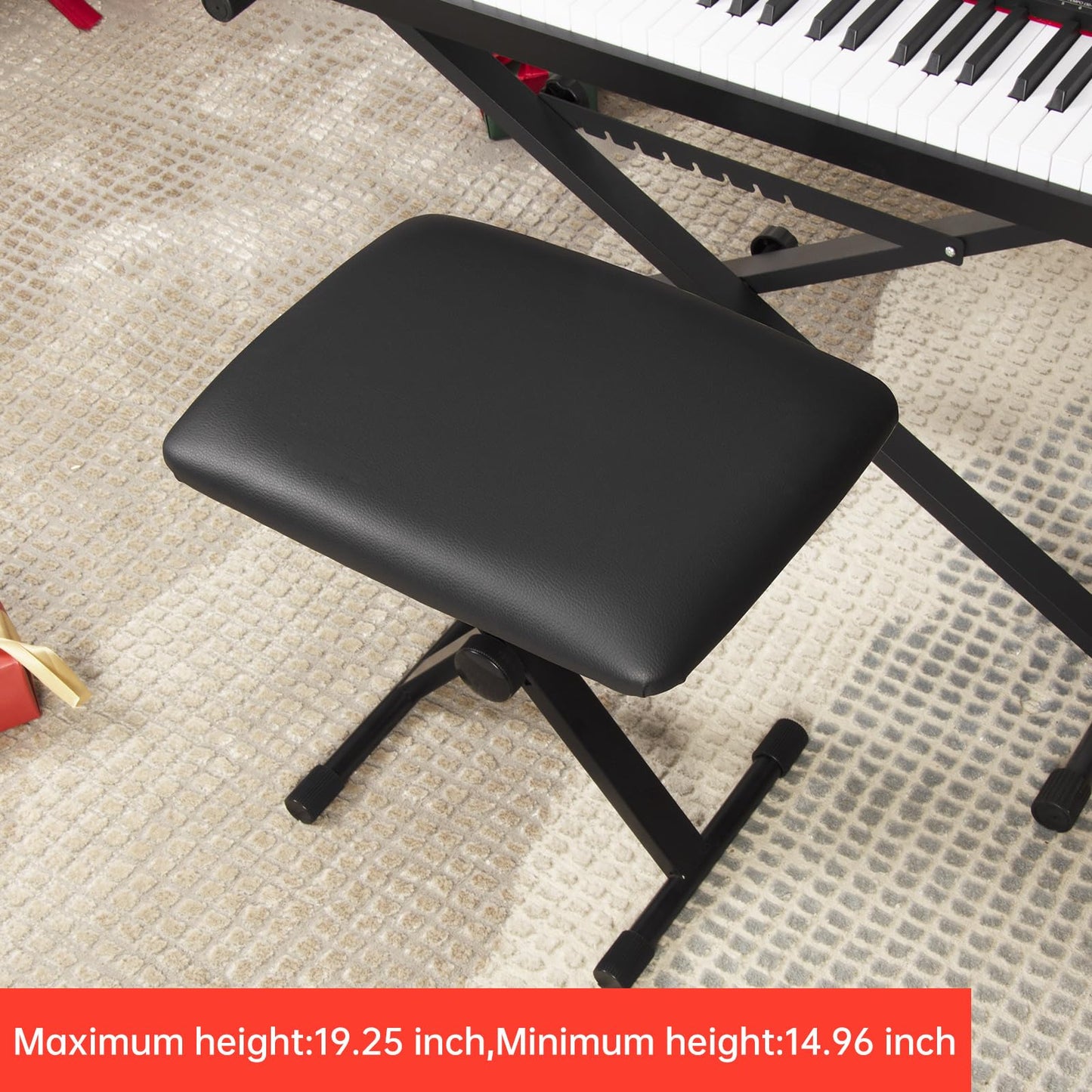 AODSK Keyboard Bench X-Style Cushion Padded,Piano Bench Adjustable Collapsible Stool Chair Seat,Flame Retardant Cotton,Non-Skid Design