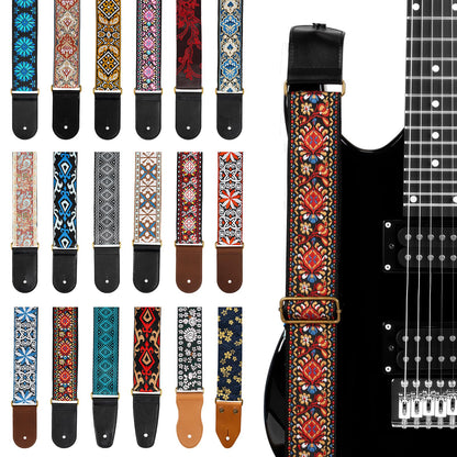 AODSK Guitar Strap Vintage Woven Adjustable,includes 2 Strap Locks, For Bass, Electric & Acoustic Guitars (Red Braiding)