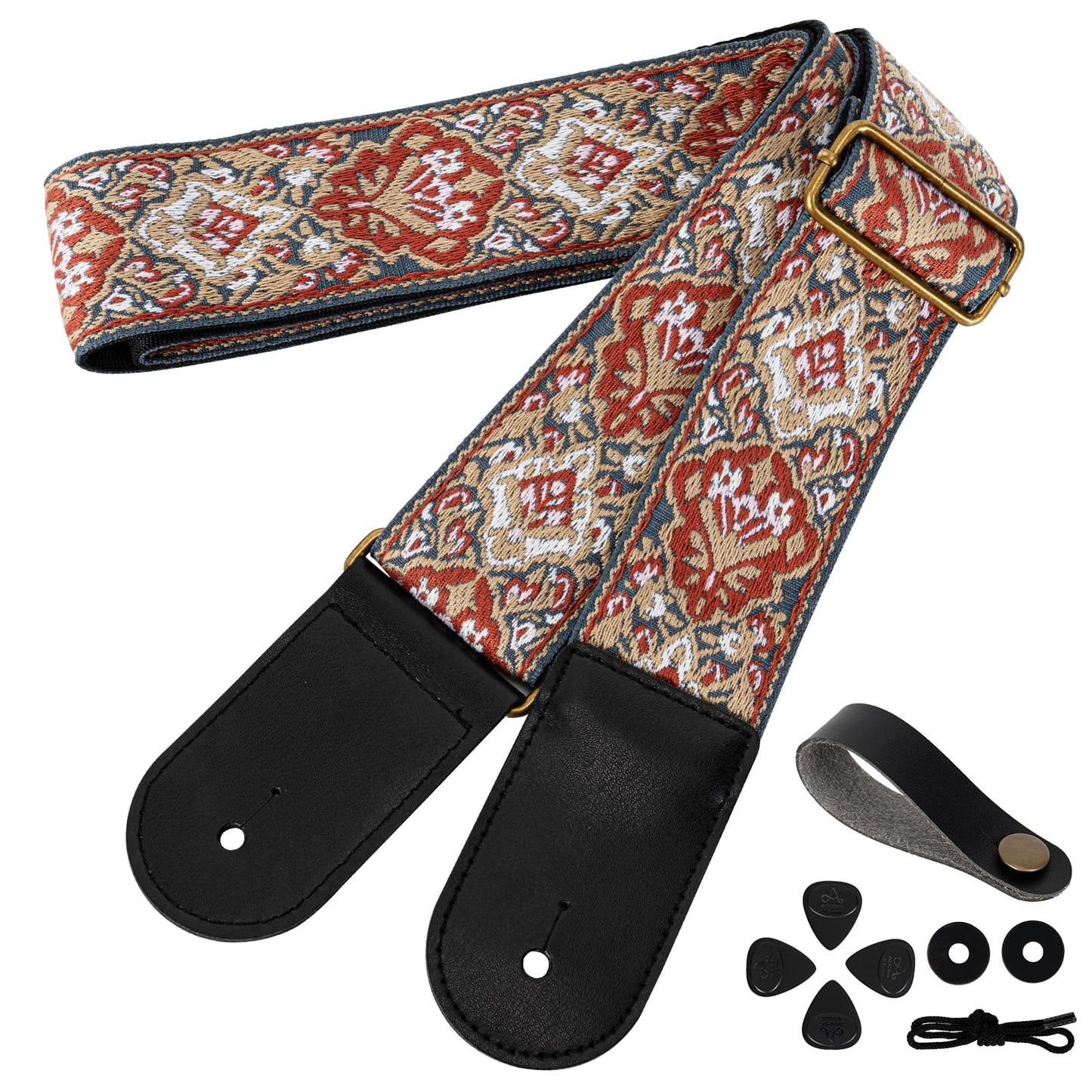 AODSK Guitar Strap Vintage Woven Adjustable,includes 2 Strap Locks, For Bass, Electric & Acoustic Guitars (Baroque Botanical)