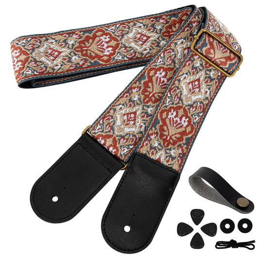AODSK Guitar Strap Vintage Woven Adjustable,includes 2 Strap Locks, For Bass, Electric & Acoustic Guitars (Baroque Botanical)