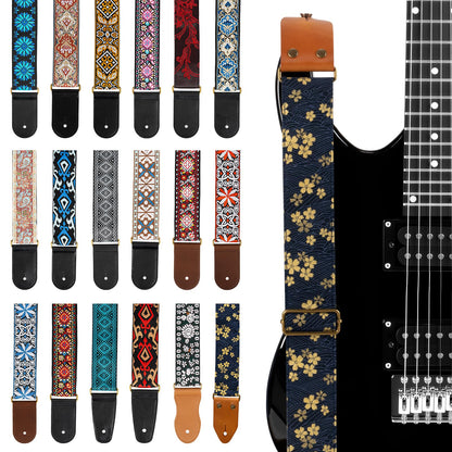 AODSK Guitar Strap Vintage Woven Adjustable,includes 2 Strap Locks, For Bass, Electric & Acoustic Guitars (Sakura Wave)