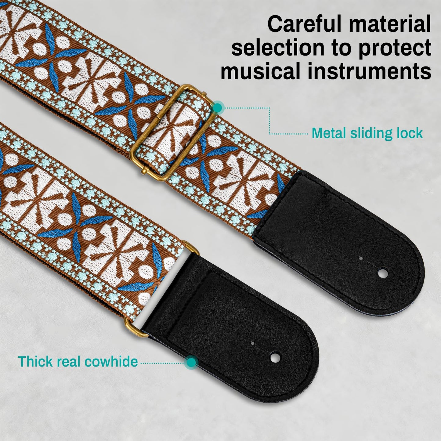 AODSK Guitar Strap Vintage Woven Adjustable,includes 2 Strap Locks, For Bass, Electric & Acoustic Guitars (Boho Weave)