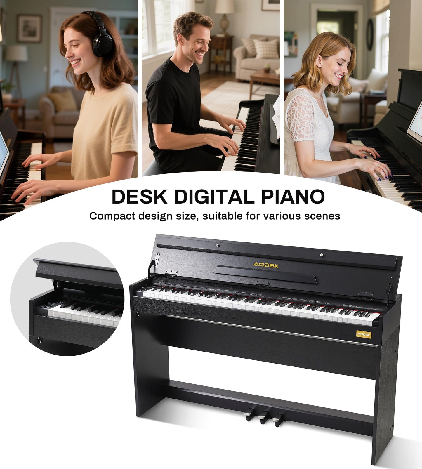 AODSK 88-Key Weighted keyboard piano,Hammer Action Digital Piano with Speakers,Furniture Stand and Triple Pedals,piano keyboard 88 keys Beginner's Course- Support Headphones,Piano Lessons,B-83S