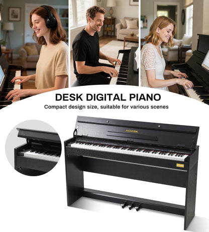 AODSK 88-Key Weighted keyboard piano,Hammer Action Digital Piano with Speakers,Furniture Stand and Triple Pedals,piano keyboard 88 keys Beginner's Course- Support Headphones,Piano Lessons,B-83S