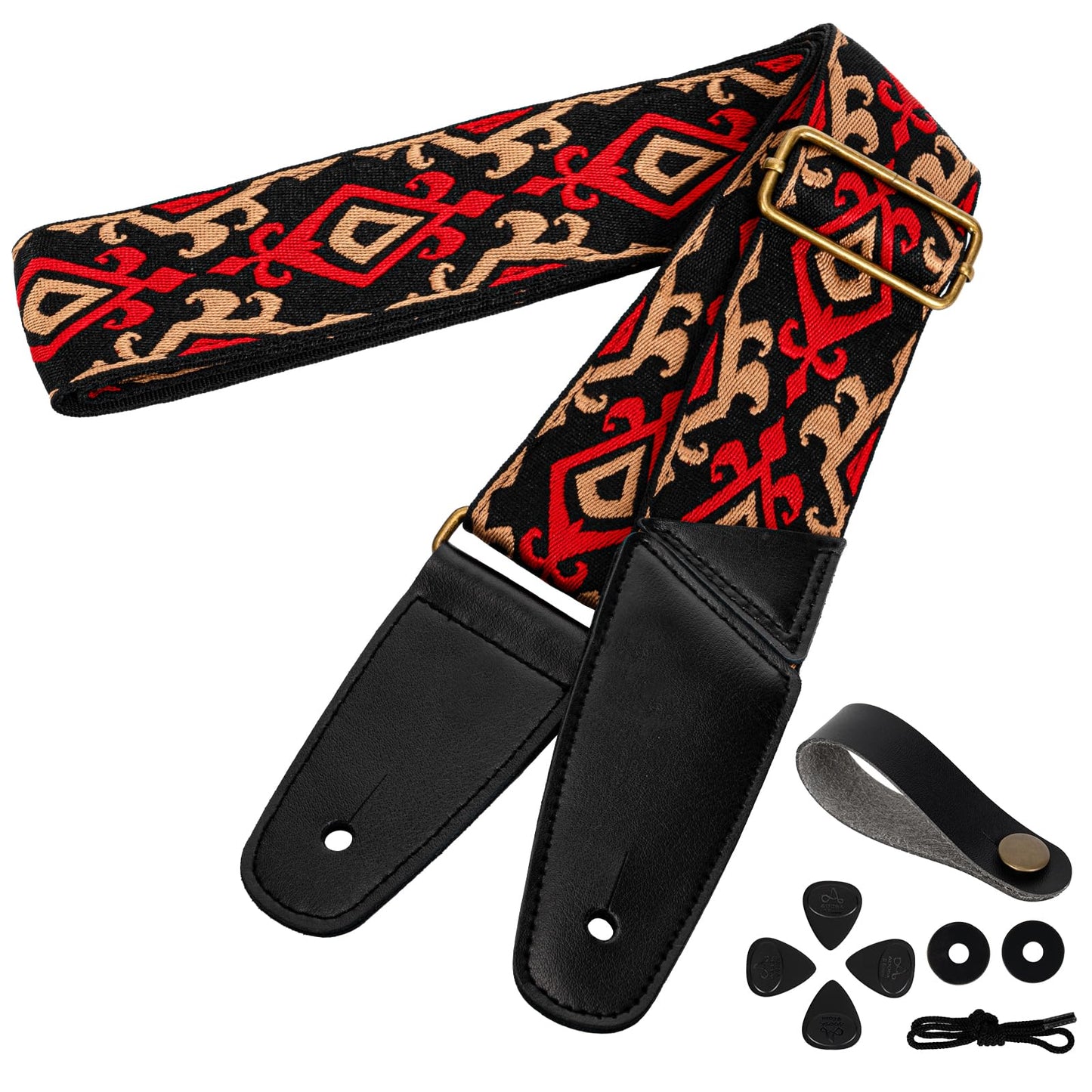 AODSK Guitar Strap Vintage Woven Adjustable,includes 2 Strap Locks, For Bass, Electric & Acoustic Guitars (Gilded Sonata)