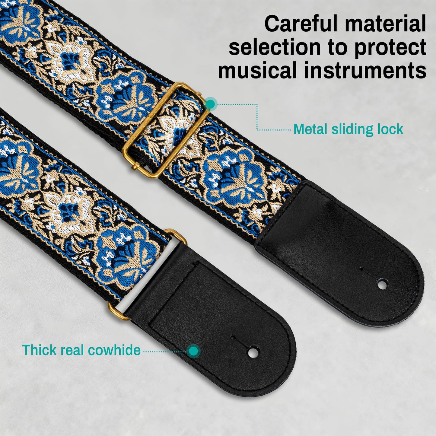 AODSK Guitar Strap Vintage Woven Adjustable,includes 2 Strap Locks, For Bass, Electric & Acoustic Guitars (Indigo Dune)