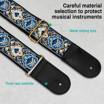 AODSK Guitar Strap Vintage Woven Adjustable,includes 2 Strap Locks, For Bass, Electric & Acoustic Guitars (Indigo Dune)