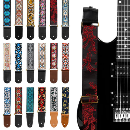 AODSK Guitar Strap Vintage Woven Adjustable,includes 2 Strap Locks, For Bass, Electric & Acoustic Guitars (Crimson Thorn)