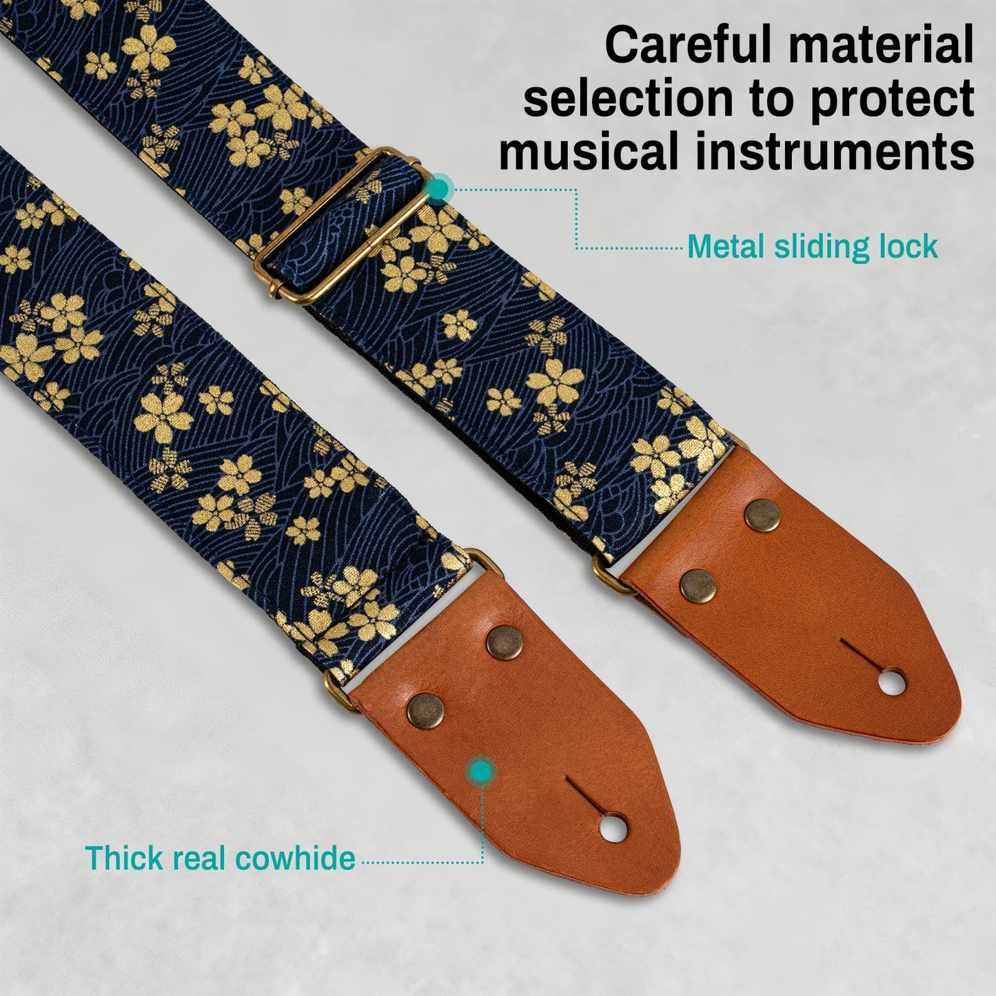 AODSK Guitar Strap Vintage Woven Adjustable,includes 2 Strap Locks, For Bass, Electric & Acoustic Guitars (Sakura Wave)