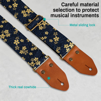 AODSK Guitar Strap Vintage Woven Adjustable,includes 2 Strap Locks, For Bass, Electric & Acoustic Guitars (Sakura Wave)