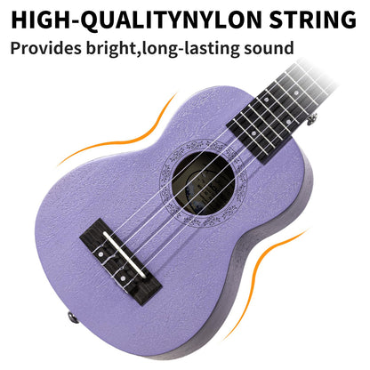 AODSK Soprano Black Ukulele for Beginner 21 Inch Ukelele with Gig Bag Strap Nylon String 4 Picks Holiday Gift