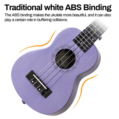 AODSK Concert Violet Ukulele for Beginner 23 Inch Uke with Gig Bag Strap Nylon String 4 Picks Holiday Gift
