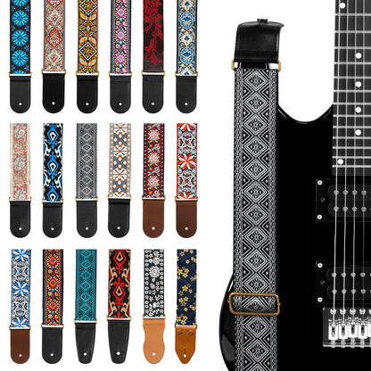AODSK Guitar Strap Vintage Woven Adjustable,includes 2 Strap Locks, For Bass, Electric & Acoustic Guitars (White Rhombus)