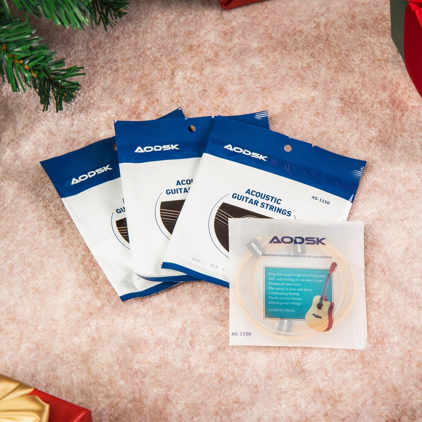 AODSK Guitar Strings,Light Acoustic Strings Phosphor Bronze Coating Acoustic Guitar Strings,5 Sets of 6 Hex Steel String(.011-.050)