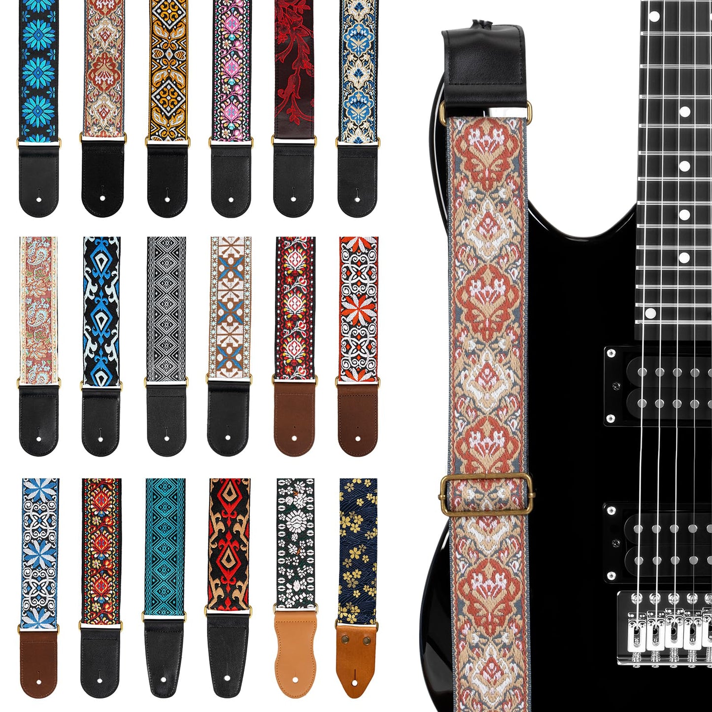 AODSK Guitar Strap Vintage Woven Adjustable,includes 2 Strap Locks, For Bass, Electric & Acoustic Guitars (Baroque Botanical)