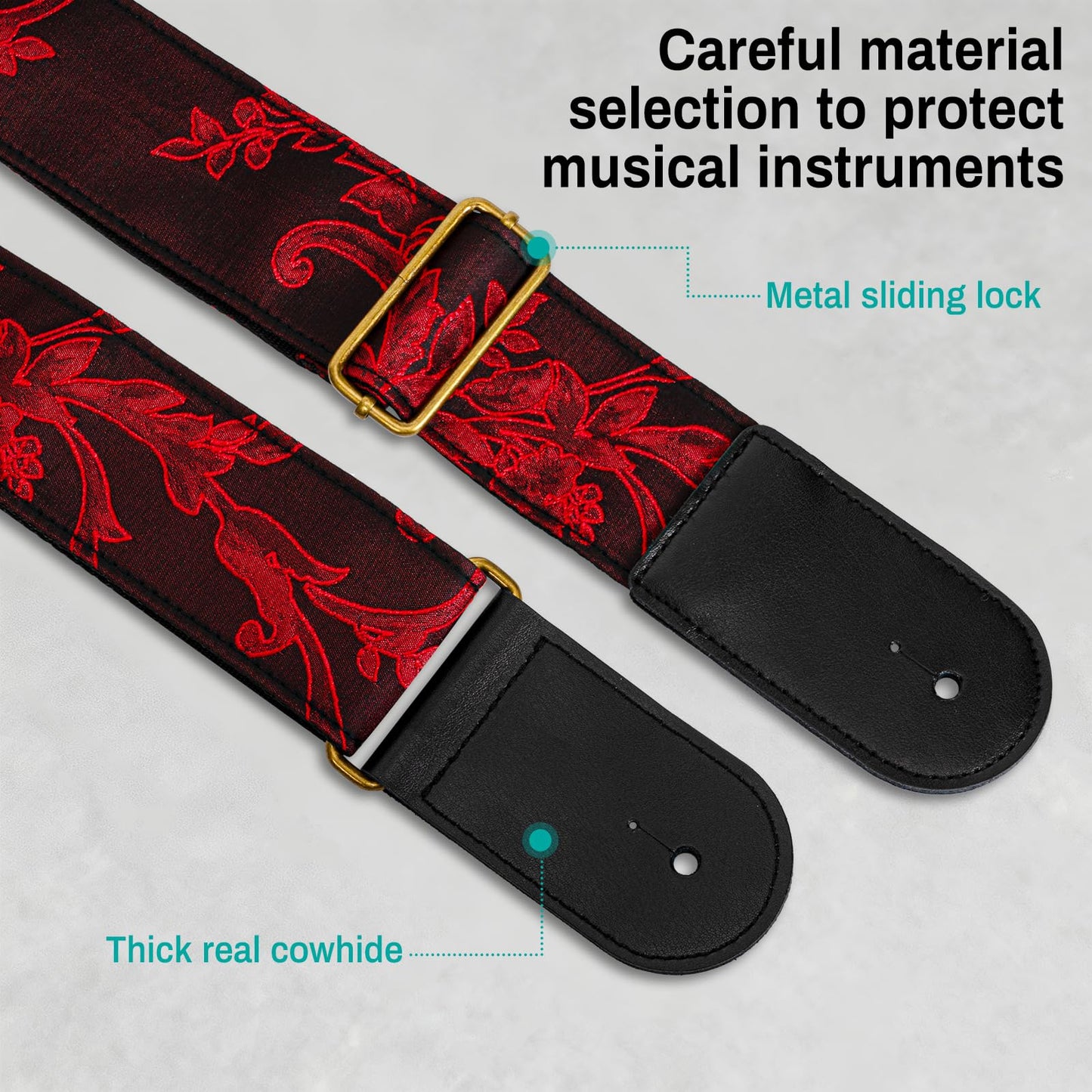 AODSK Guitar Strap Vintage Woven Adjustable,includes 2 Strap Locks, For Bass, Electric & Acoustic Guitars (Crimson Thorn)
