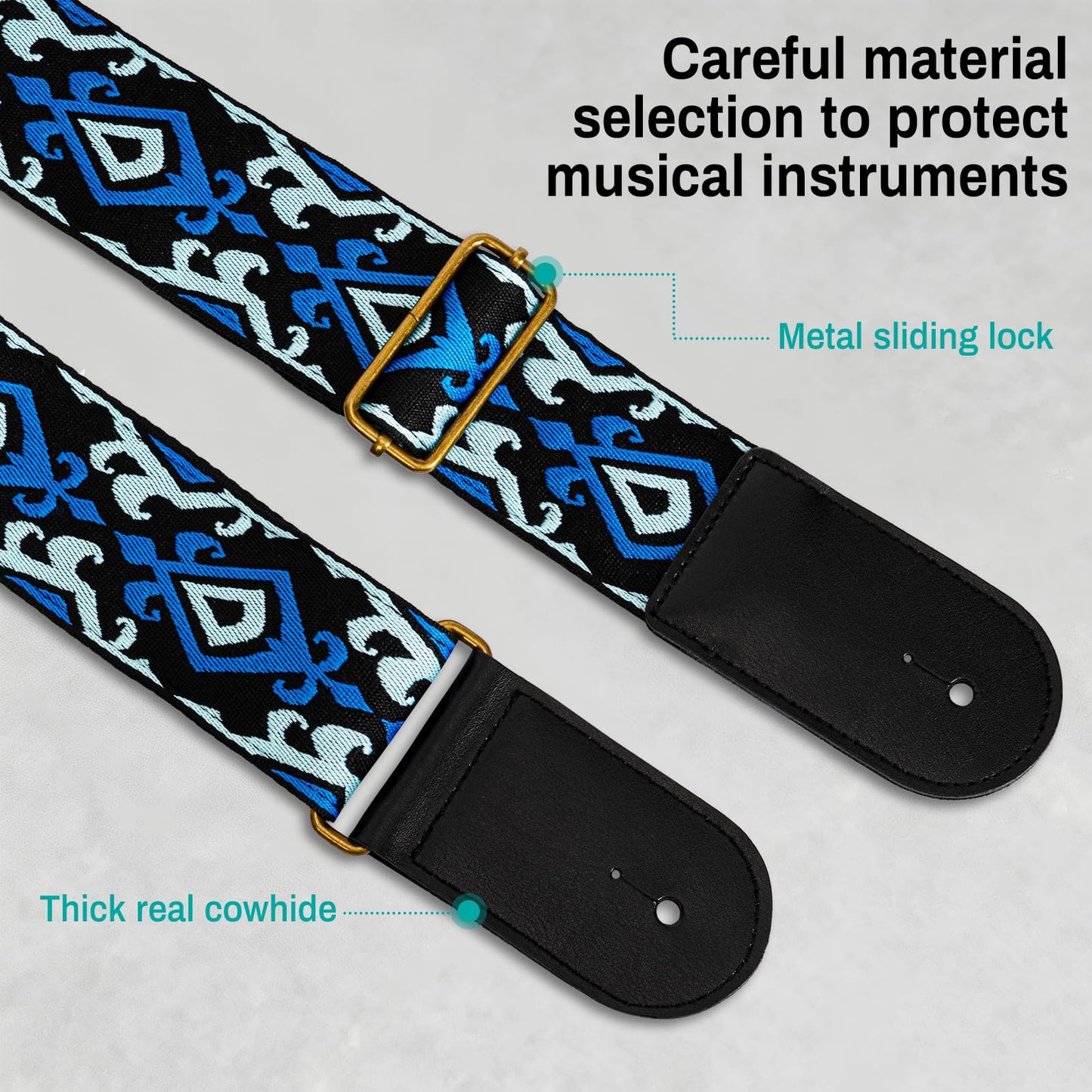 AODSK Guitar Strap Vintage Woven Adjustable,includes 2 Strap Locks, For Bass, Electric & Acoustic Guitars (Blue)