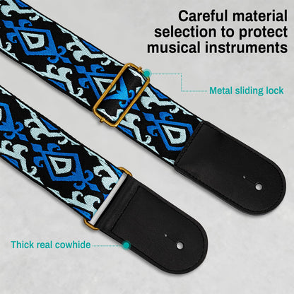 AODSK Guitar Strap Vintage Woven Adjustable,includes 2 Strap Locks, For Bass, Electric & Acoustic Guitars (Blue)