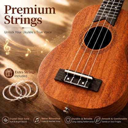 AODSK Soprano Ukulele for Beginner 21 Inch Matte Sapele Wood Beginner Kit with Bag & Accessories