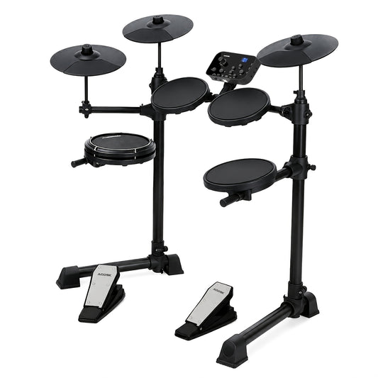 Electronic Drum Set For Beginners. It Has 150 Kinds Of Tones, 4 Silent Drum Pads, 2 Pedals And Comes With Accessories.