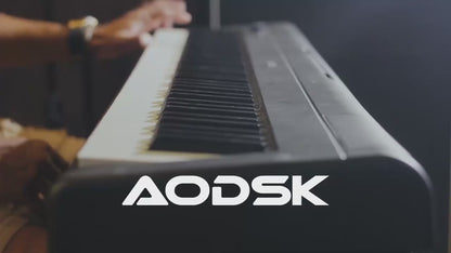 AODSK 数码钢琴 88 键重锤键盘钢琴，带便携稳定U型支架，全尺寸重锤键盘，带三踏板单元，2x15W立体声扬声器，MP3功能，黑色，钢琴课程