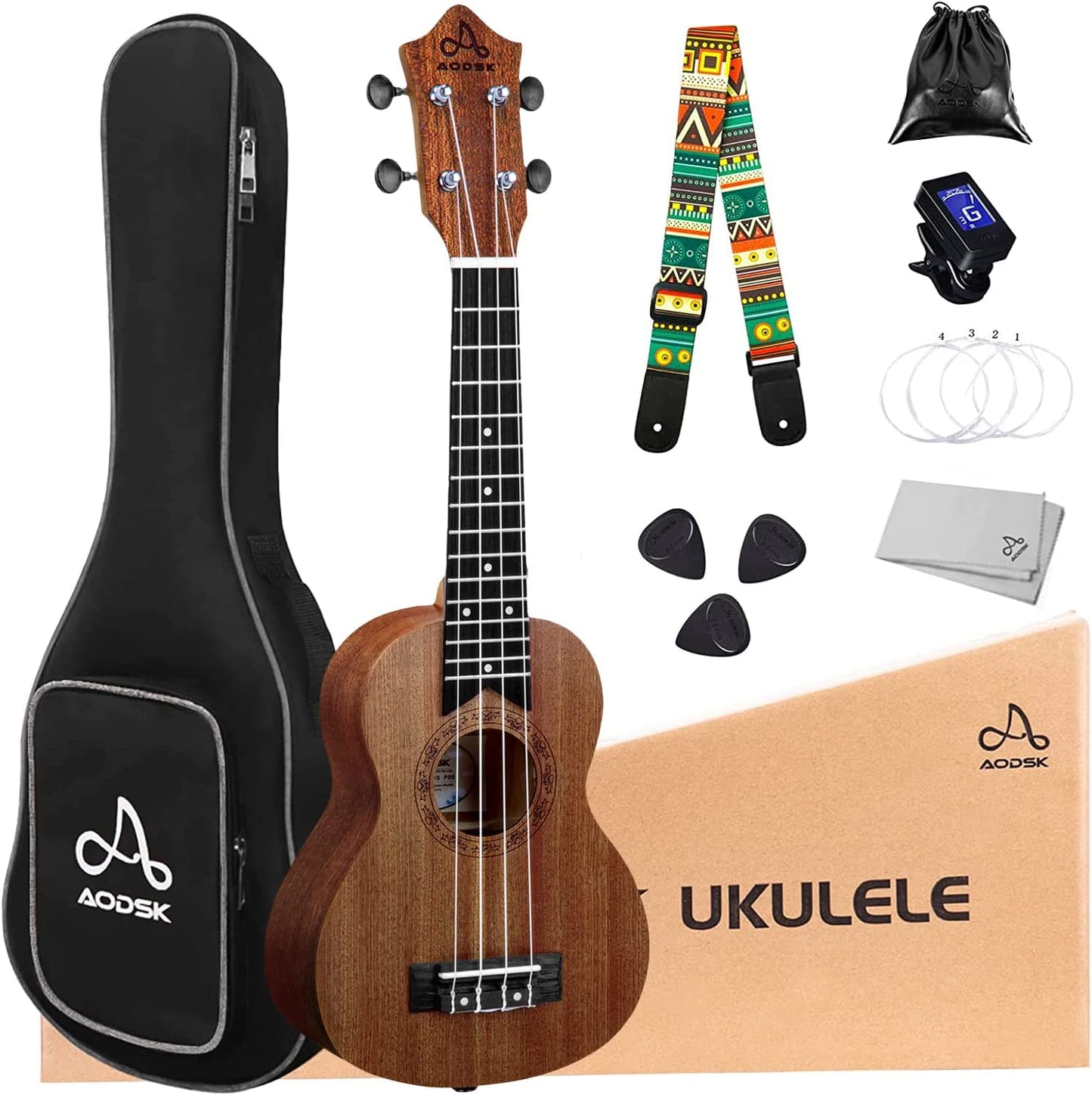 AODSK Ukulele for Beginners Kit for Kid Adult Student,Sapele 21 Inch S
